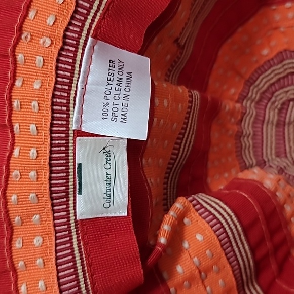 COLD WATER CREEK WOMEN'S WIDE BRIM SUN HAT ORANGE/RED RIBBON PACKABLE BEACH - Picture 5 of 7